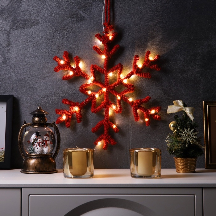 Светодиодная фигура «Снежинка красная» 39 см, 30 LED, батарейки AAx2 (не в комплекте), свечение теплое белое Светодиодная фигура «Снежинка красная» 39 см, 30 LED, батарейки AAx2 (не в комплекте), свечение теплое белое