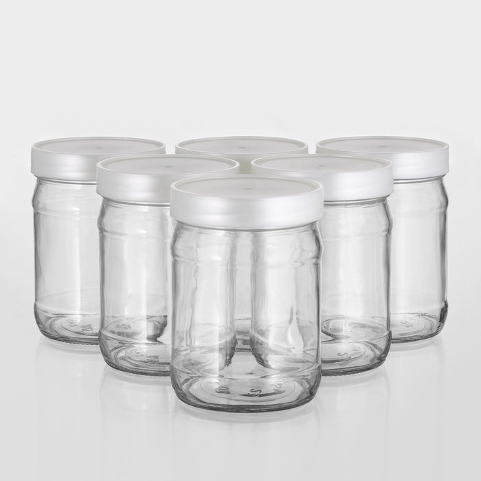 Набор стеклянных банок с серебристой полимерной крышкой, ТО-82 мм, 450 мл, 6 шт. Набор стеклянных банок с серебристой полимерной крышкой, ТО-82 мм, 450 мл, 6 шт.