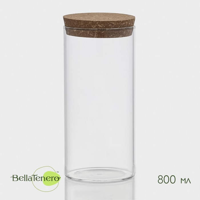 Банка стеклянная для хранения сыпучих продуктов BellaTenero &laquo;Классика&raquo;, 800 мл, 8,5&times;19 см, с пробковой крышкой