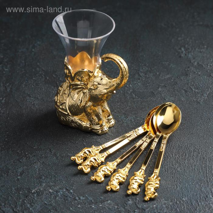 Набор ложек на подставке &laquo;Слон&raquo;, 8&times;4&times;16 см , ложки h=12 см, 6 шт, цвет золотой
