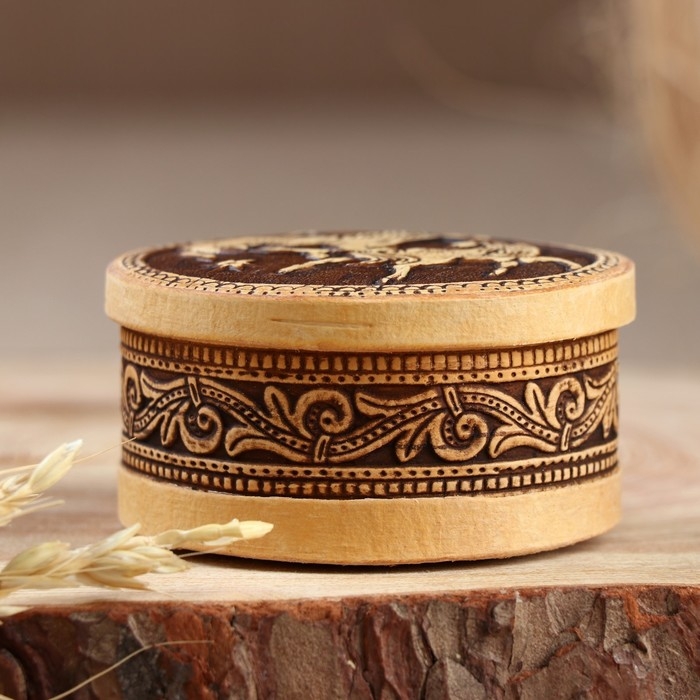 Шкатулка  Шкатулка "Лошадки", круглая, береста, микс