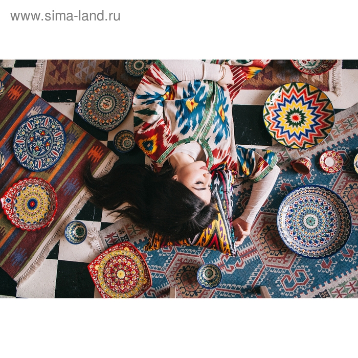 Фруктовница Риштанская Керамика  Фруктовница Риштанская Керамика "Цветы", 33 см, квадратная, красная