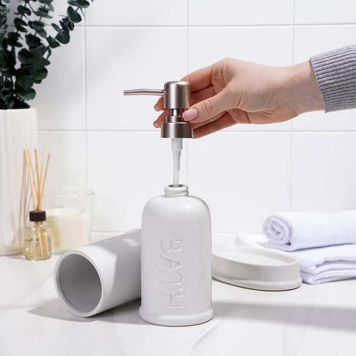 Набор аксессуаров для ванной комнаты SAVANNA «Бэкки», 3 предмета (мыльница, дозатор для мыла 400 мл, стакан), керамика, цвет белый Набор аксессуаров для ванной комнаты SAVANNA «Бэкки», 3 предмета (мыльница, дозатор для мыла 400 мл, стакан), керамика, цвет белый