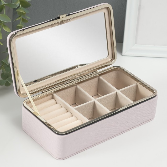 Шкатулка кожзам для украшений Шкатулка кожзам для украшений "Мелкая рябь" бледно розовая 10х18х6 см