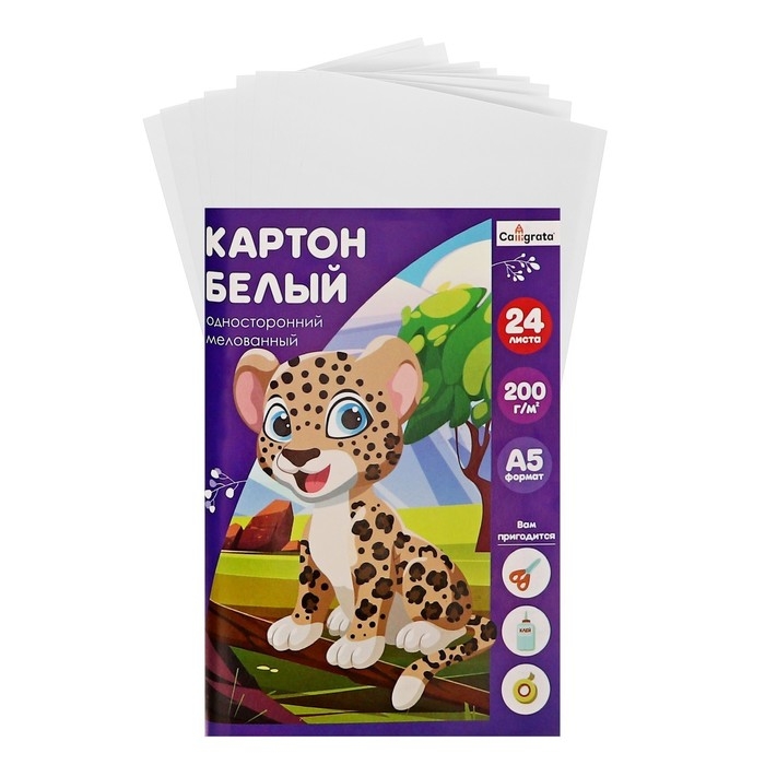 Картон белый А5, 24 листа Calligrata, мелованный, плотность 200 г/м2, в папке