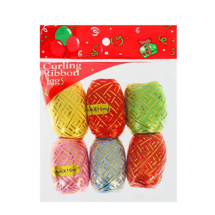 Лента упаковочная с золотой полосой, ассорти, набор 6 шт., 0,5 см х 10 м Лента упаковочная с золотой полосой, ассорти, набор 6 шт., 0,5 см х 10 м