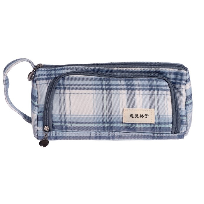 Пенал мягкий 2 отделения, 95 х 210 х 90 мм, объёмный с откидной планкой, с ручкой, Calligrata, Пенал мягкий 2 отделения, 95 х 210 х 90 мм, объёмный с откидной планкой, с ручкой, Calligrata, "Шотландка", серо-белая