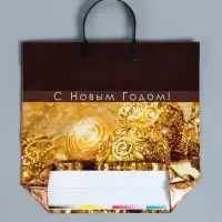 Пакет подарочный новогодний &laquo;Золотая сказка&raquo;, полиэтиленовый с пластиковой ручкой, 38&times;35 см