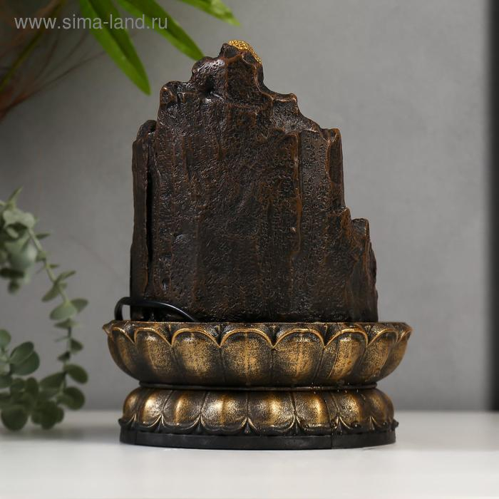 Фонтан настольный от сети, подсветка "Золотой Будда на троне из скалы" 28х20,5х20,5 см
