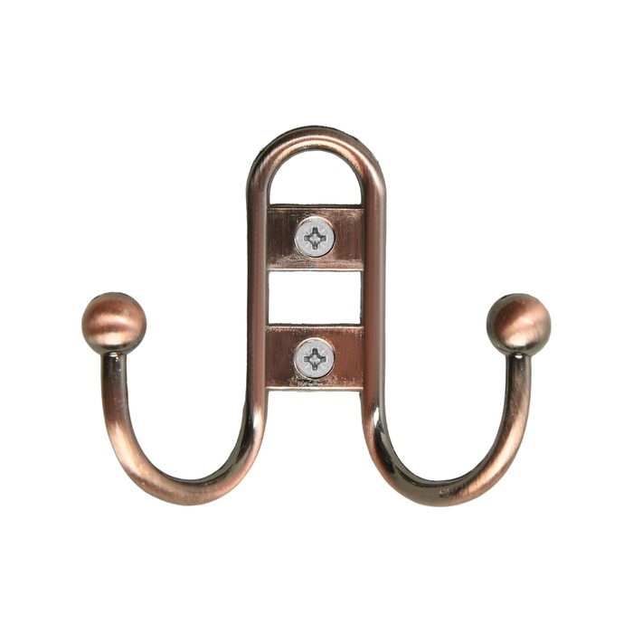 Крючок мебельный ТУНДРА TKD017, двухрожковый, медь Крючок мебельный ТУНДРА TKD017, двухрожковый, медь