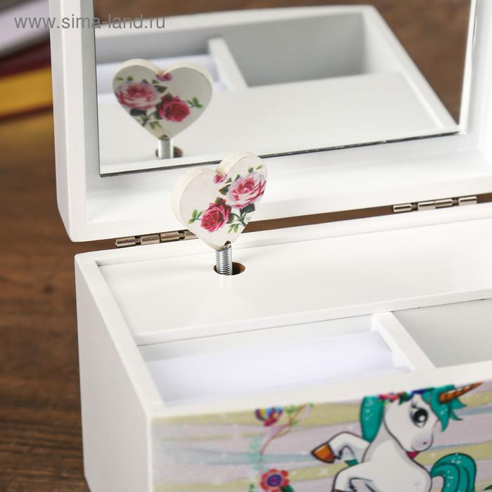 Шкатулка дерево комод 1 ящик музыкальная  Шкатулка дерево комод 1 ящик музыкальная "Единорог с подсолнухами" 9х10х13 см