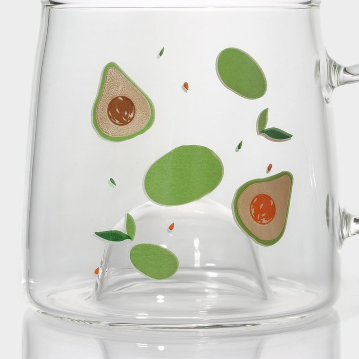 Кружка стеклянная с деревянной крышкой «Авокадо», 350 мл, рисунок МИКС Кружка стеклянная с деревянной крышкой «Авокадо», 350 мл, рисунок МИКС
