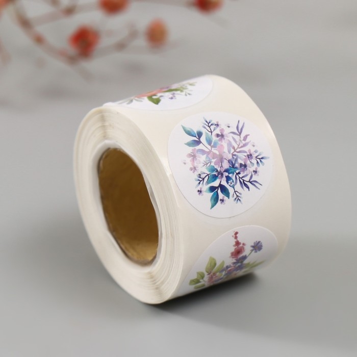 Наклейка бумага Наклейка бумага "Цветочные букеты" d=2,5 см 252 шт в рулоне