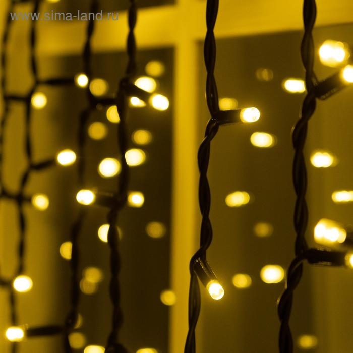 Гирлянда "Занавес" 2 х 6 м , IP65, УМС, тёмная нить каучук, 1000 LED, свечение тёплое белое, 220 В