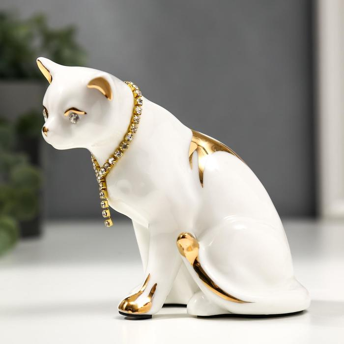 Сувенир керамика Сувенир керамика "Белая кошечка с ожерельем" с золотом, стразы 10,2 см
