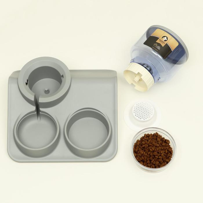 Комплекс для кормления с автопоилкой и съёмной миской, бело-серый Комплекс для кормления с автопоилкой и съёмной миской, бело-серый