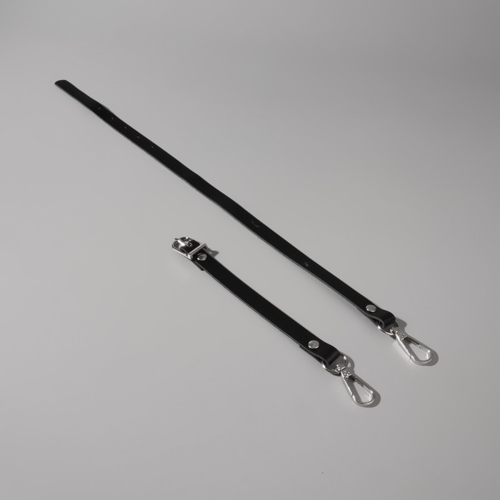 Ручка для сумки из натуральной кожи, регулируемая, с карабинами, 60 ± 2 см × 1,2 см, цвет чёрный/серебряный Ручка для сумки из натуральной кожи, регулируемая, с карабинами, 60 ± 2 см × 1,2 см, цвет чёрный/серебряный