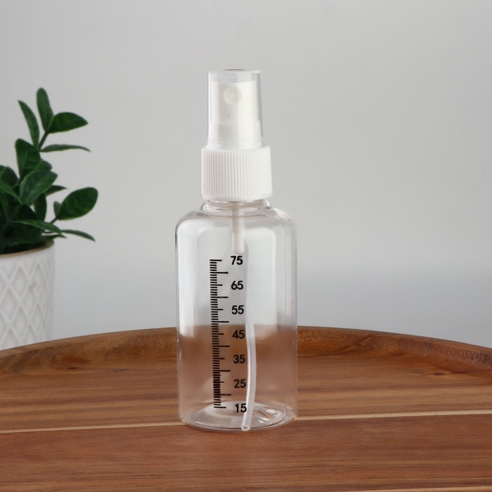 Бутылочка для хранения, с распылителем, со шкалой деления, 75 мл, цвет белый/прозрачный Бутылочка для хранения, с распылителем, со шкалой деления, 75 мл, цвет белый/прозрачный