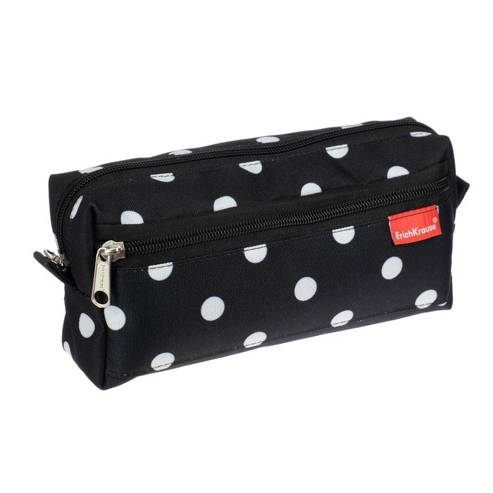 Пенал мягкий, 2 отделения, объёмный, 100 х 210 х 50 мм, Erich Krause, Dots in Black 52286 Пенал мягкий, 2 отделения, объёмный, 100 х 210 х 50 мм, Erich Krause, Dots in Black 52286