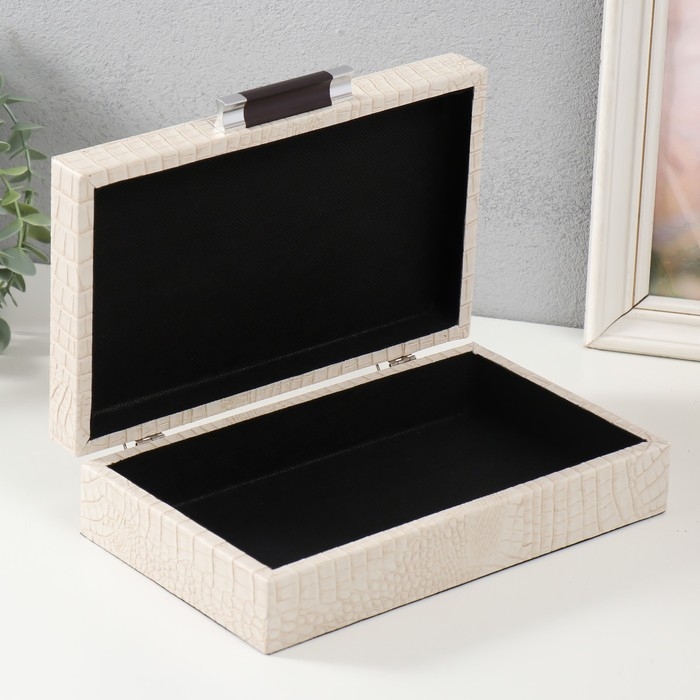 Шкатулка дерево кожзам Шкатулка дерево кожзам "Белый питон с прожилками" 25х15х6,5 см