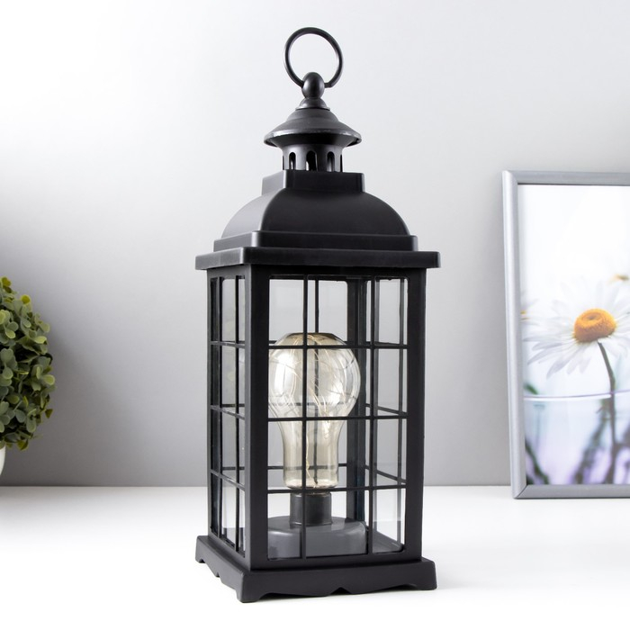 Ночник Ночник "Фонарь и светлячки" чёрная от батареек 3ААА 35х13,5х13,5см RISALUX