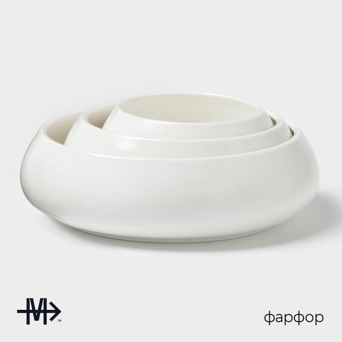 Набор салатников Magistro OliveQueen, 3 шт: 1500/800/450 мл, фарфор, белый Набор салатников Magistro OliveQueen, 3 шт: 1500/800/450 мл, фарфор, белый