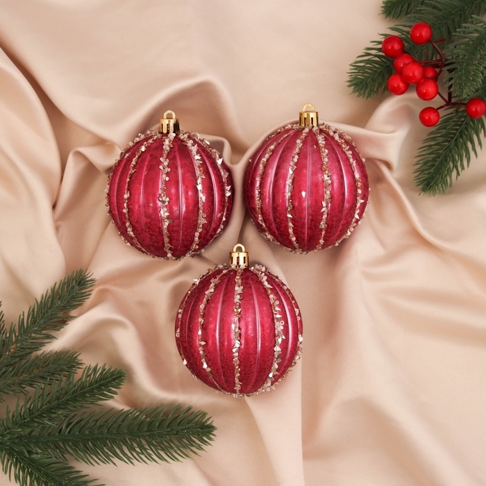 Набор шаров пластик d-8 см, 3 шт Набор шаров пластик d-8 см, 3 шт "Гремул" красный