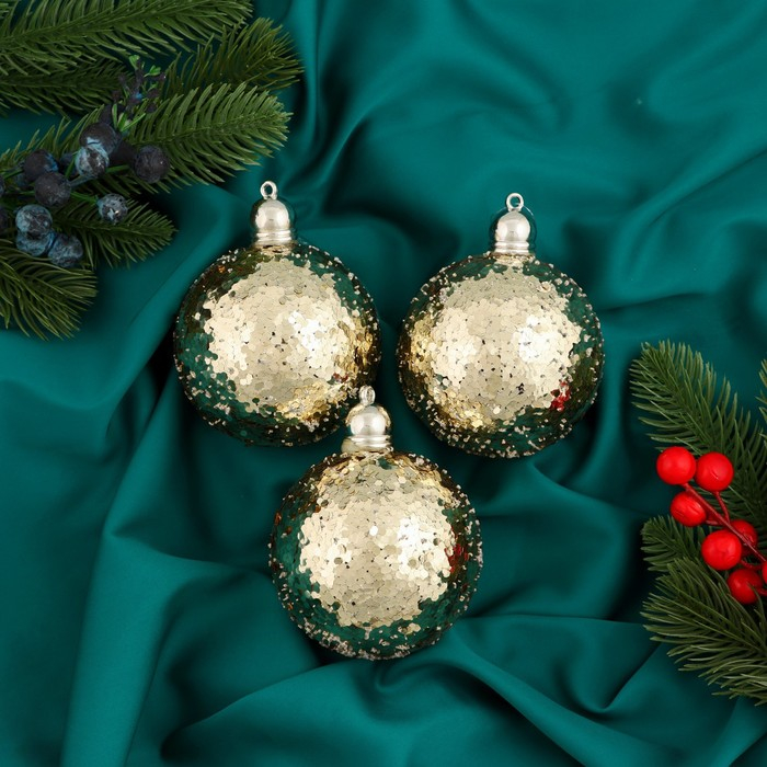 Набор шаров пластик d-8 см, 3 шт Набор шаров пластик d-8 см, 3 шт "Солнечный перелив" золото