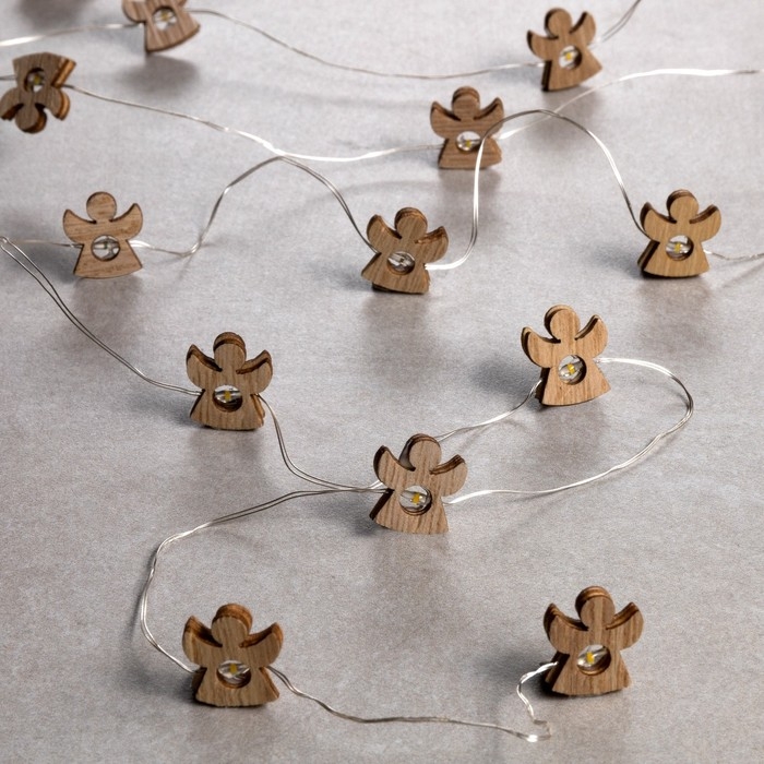 Гирлянда «Нить» 2 м роса с насадками «Ангелочек», IP20, серебристая нить, 20 LED, батарейки ААх2 (нет в комплекте), свечение тёплое белое