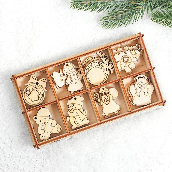 Набор заготовок в коробочке «Ёлочные украшения» 24 элемента Набор заготовок в коробочке «Ёлочные украшения» 24 элемента