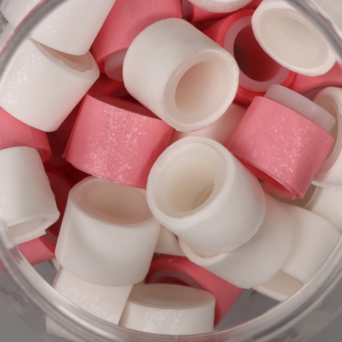 Клейкая лента пластик в банке  Клейкая лента пластик в банке "Белый и розовый" н-р 40 шт 1,2 см, дл. 0,9 м 7х7х9 см