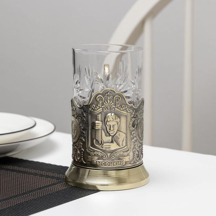 Набор для чая «Высоцкий», 2 предмета: подстаканник d=65 мм, стакан, латунь Набор для чая «Высоцкий», 2 предмета: подстаканник d=65 мм, стакан, латунь