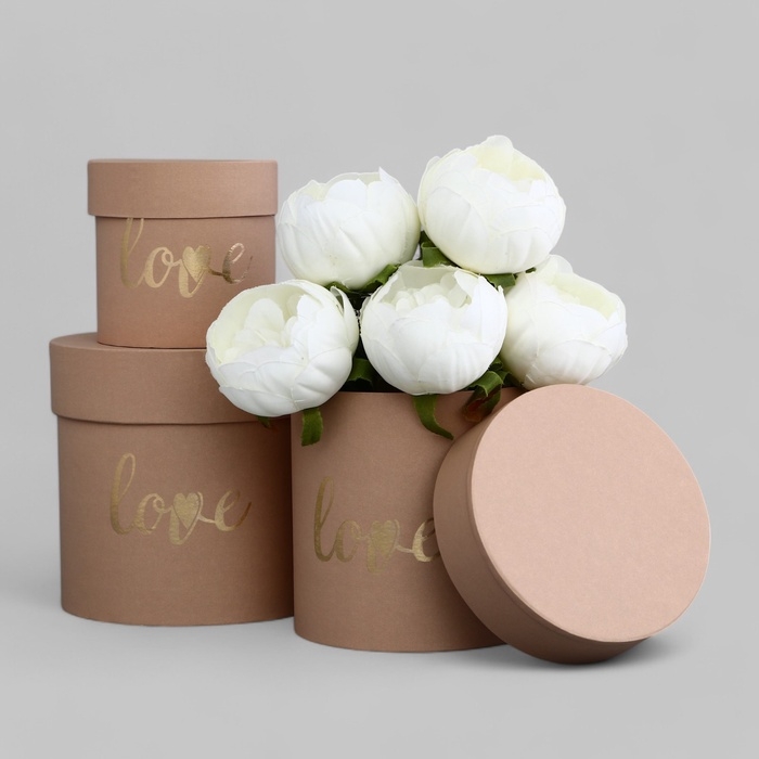 Набор шляпных коробок 3 в 1 Набор шляпных коробок 3 в 1 "Love" бежевый, 16 х 15,5 - 11 х 10,5 см