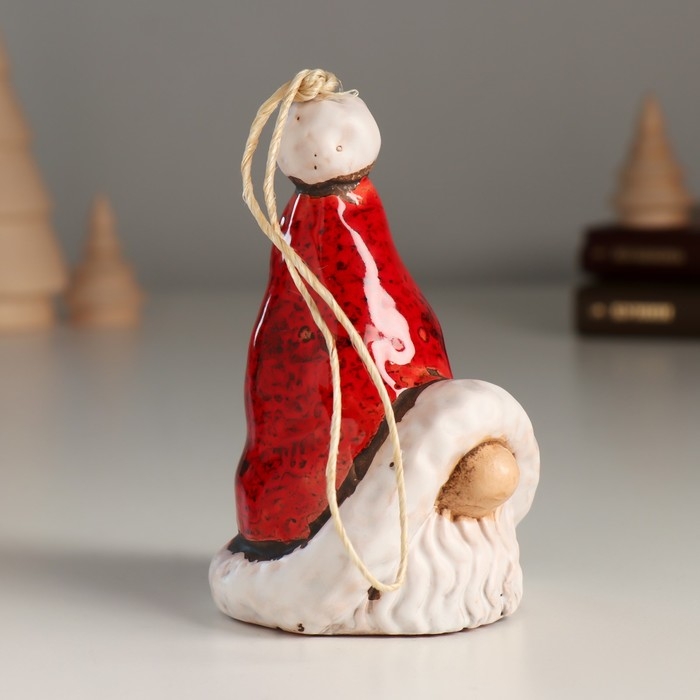 Колокольчик керамика  Колокольчик керамика "Дедушка Мороз в большом колпаке" 6,5х6,5х10,5 см