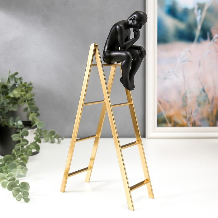Сувенир полистоун, металл Сувенир полистоун, металл "Мыслитель на лестнице" чёрный с золотом 30,6х6,7х16 см