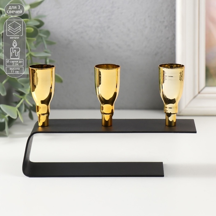 Подсвечник металл на 3 свечи Подсвечник металл на 3 свечи "Деко" чёрный с золотом 15,2х4,7х11 см
