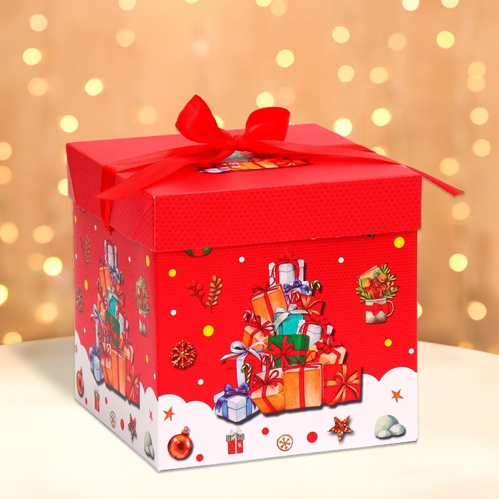 Новый год. Коробка подарочная новогодняя складная Новый год. Коробка подарочная новогодняя складная "Подарки" 15х15х15 см.