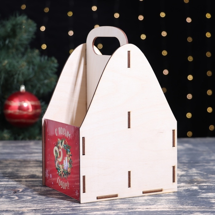 Ящик для пива "С Новым Годом!" символ года, венок, 15 х 15 х 25 см