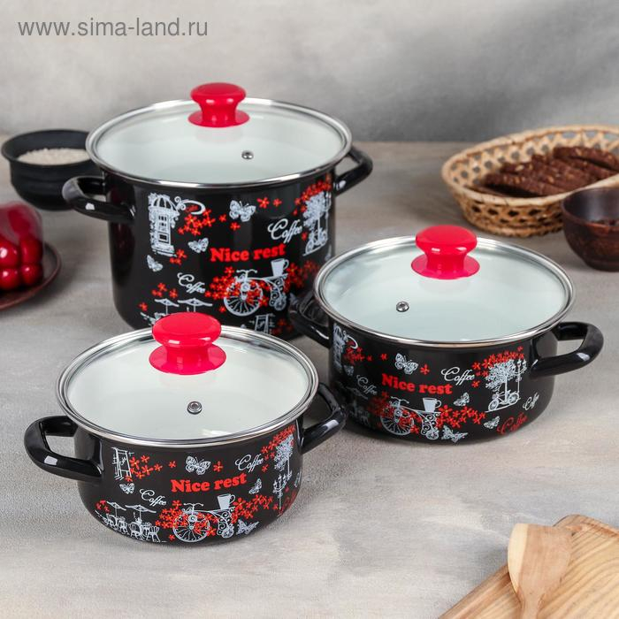 Набор кастрюль &laquo;Отдых-5&raquo;, 3 предмета: 1,9 л, 2,5 л, 5 л, крышки, индукция