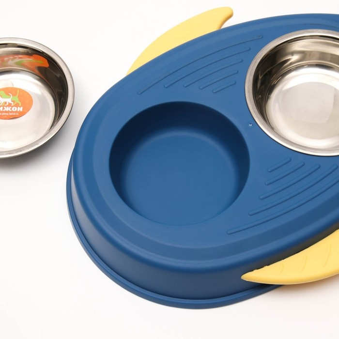 Миска металлическая двойная на пластиковом основании 2 х 160 мл, 35 х 23,5 х 5 см, синяя Миска металлическая двойная на пластиковом основании 2 х 160 мл, 35 х 23,5 х 5 см, синяя