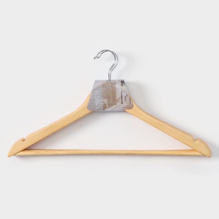 Плечики - вешалки для одежды LaDо́m Bois, 44,5&times;1,2&times;23 см, 3 шт, с перекладиной, широкие плечики, деревянная сорт А