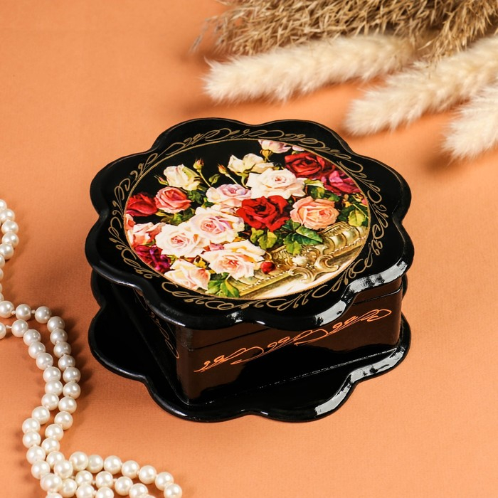 Шкатулка «Розы», 16×16 см, лаковая миниатюра Шкатулка «Розы», 16×16 см, лаковая миниатюра