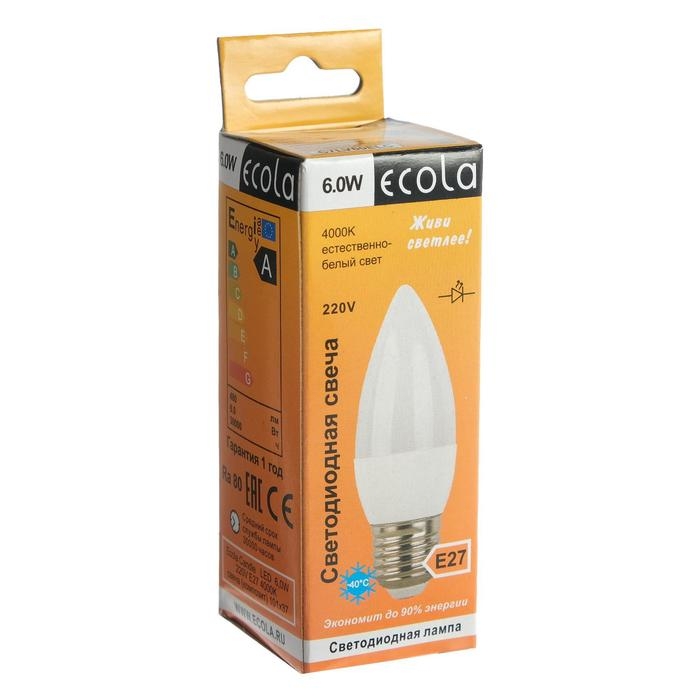 Лампа светодиодная Ecola Лампа светодиодная Ecola "свеча", E27, C37, 6 Вт, 4000 K, 101x37 мм, дневной белый