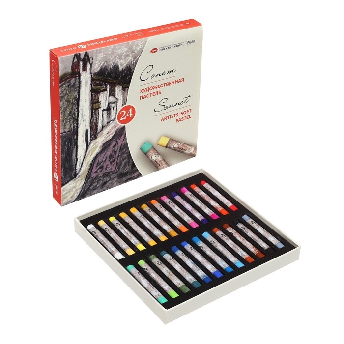 Пастель сухая ЗХК  Пастель сухая ЗХК "Сонет", 24 цвета, Soft, D-8 мм/L-60 мм, круглое сечение, художественная, 7141224