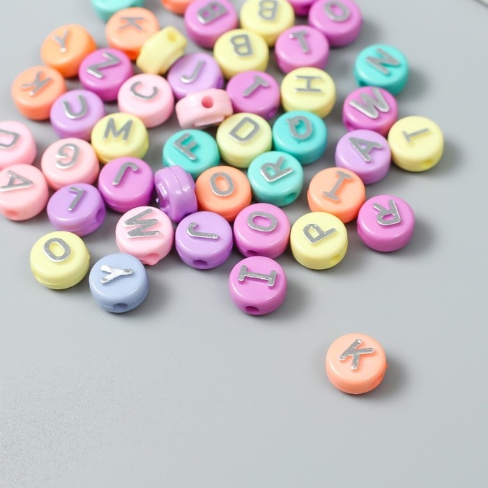 Бусины для творчества пластик Бусины для творчества пластик "Английские буквы серебро" разноцвет набор 15 гр 0,6х1х1 см