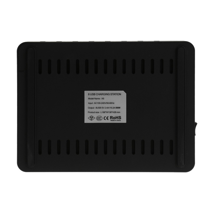 Зарядная станция X6, 8 USB, 2.4 А, 96 W, с раздельным хранением устройств, чёрная
