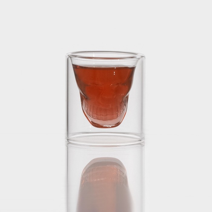 Стопка - шот стеклянный с двойными стенками «Череп», 35 мл, 4,5×5,2 см Стопка - шот стеклянный с двойными стенками «Череп», 35 мл, 4,5×5,2 см