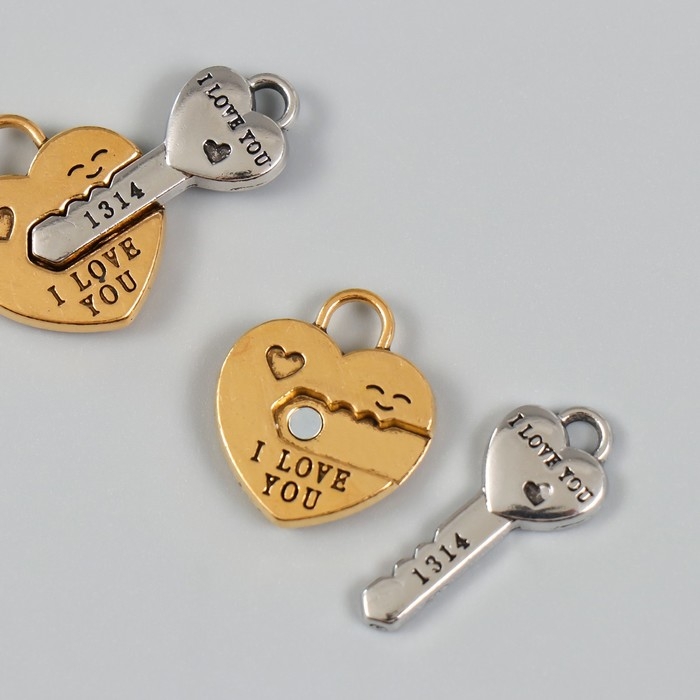 Замок магнитный металл Замок магнитный металл "Ключик и замочек" золото, серебро 2,3х3,4х0,5 см (н-р 2 половинки)