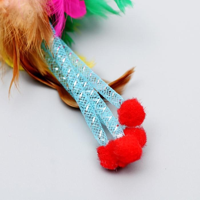 Дразнилка с перьями и пружинками  Дразнилка с перьями и пружинками "Позитив", микс цветов