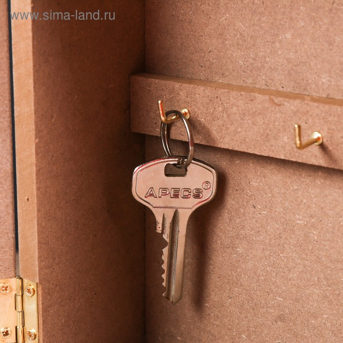 Ключница дерево 6 крючков с ящиком Ключница дерево 6 крючков с ящиком "Пальмовый лист и греческий узор" 29,5х21х8 см